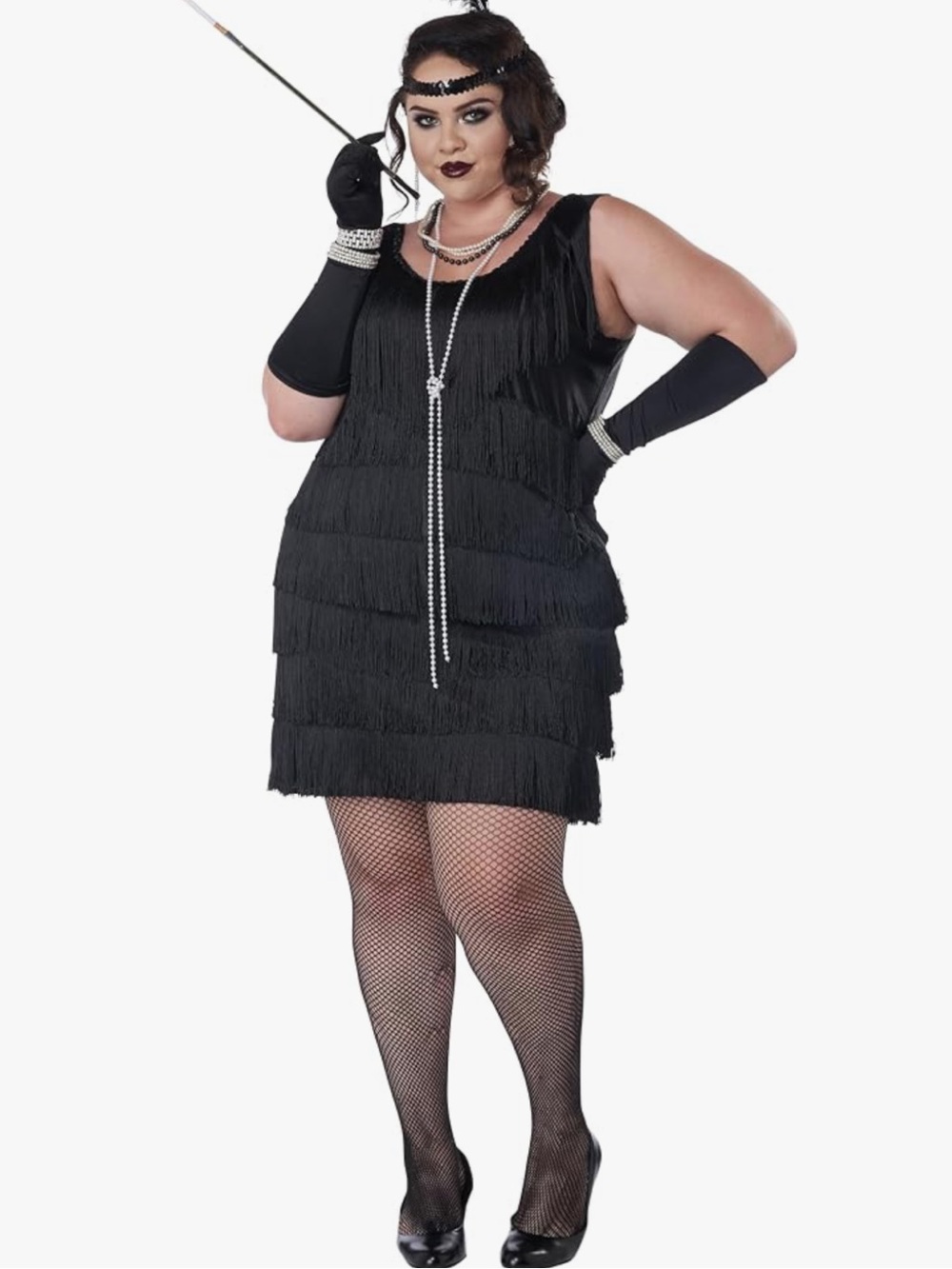 California Costumes Black Fringe Flapper Mini Dress -- 2X